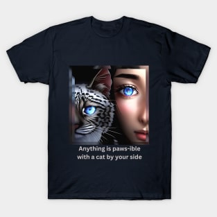 Anything is paws-ible with a cat by your side (girl+cat) T-Shirt